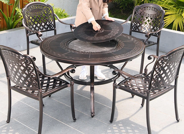 

Outdoor barbecue tables and chairs commercial cast aluminum courtyard hot pot electric barbecue table home.