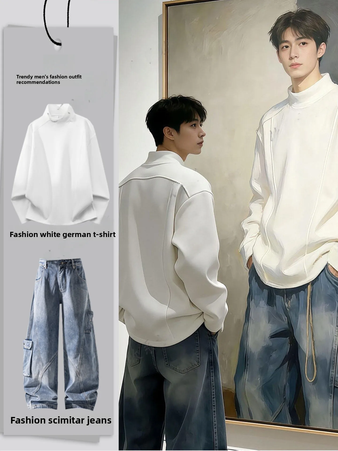 

Cool Men's Faion Set American Sle f High Collar Sweatirt Velvet Long Sve T-irt Inner Wear Winter Men's Clothing