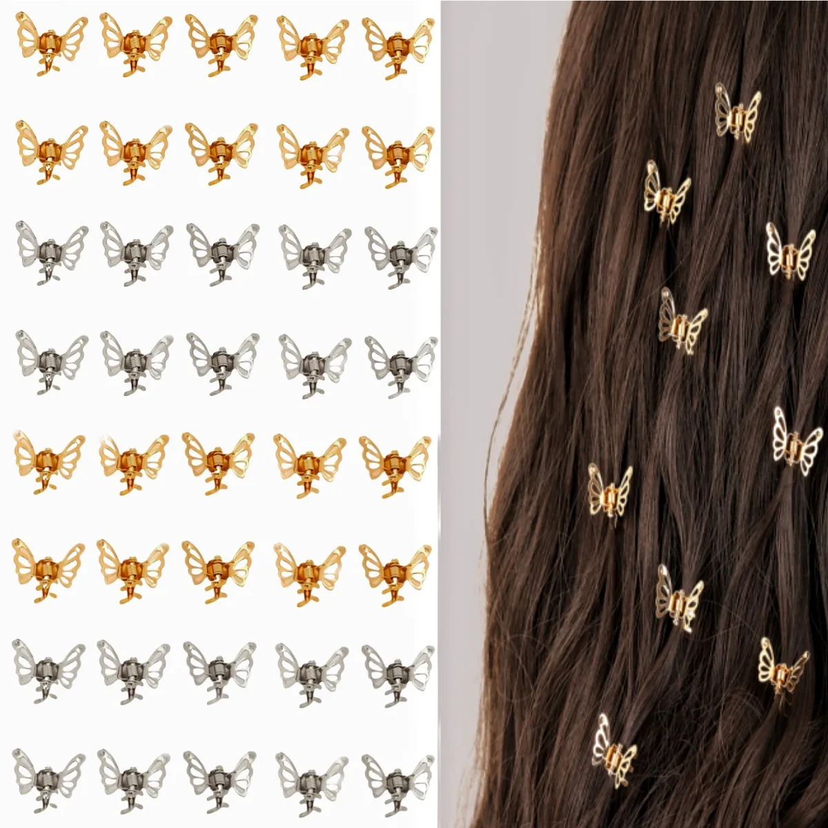 

10pcs Gold Sliver Butterfly Mini Hair Claw Women Girls Sweet Cute Korean Fashion Hair Grab Clip Accessories Small Claw Clip