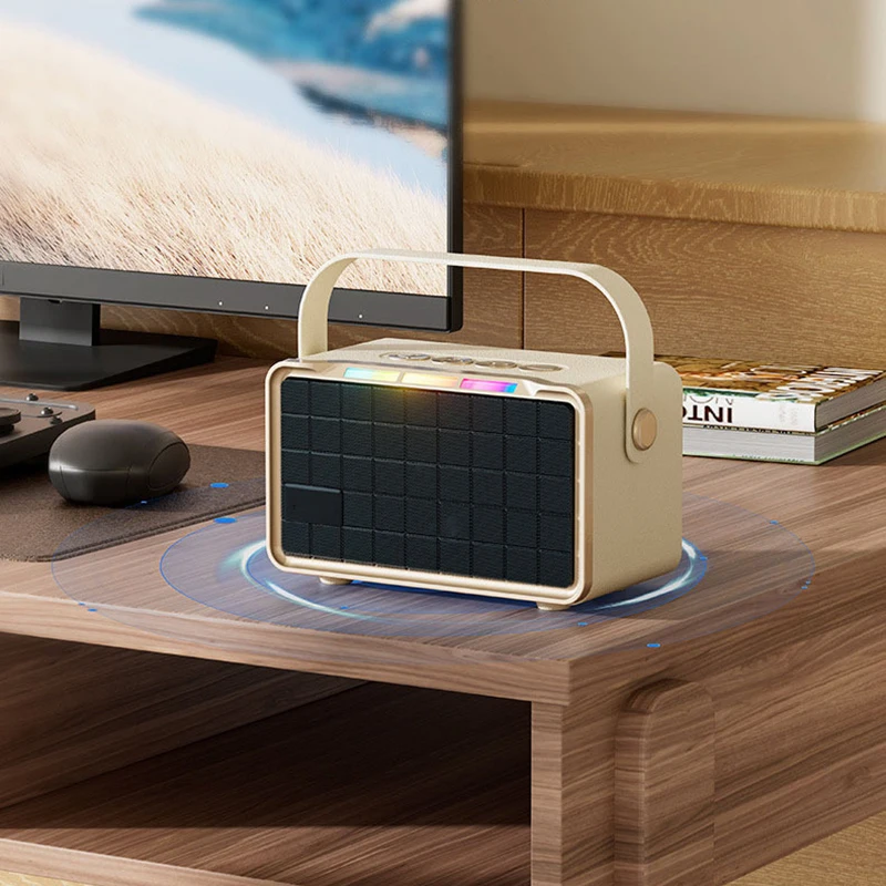 Portable Retro Wireless Speaker With RGB Atmosphere Lamp Hifi Stereo Sound Bar Subwoofer FM Radio TF Card U-Disc 1200mAh Battery