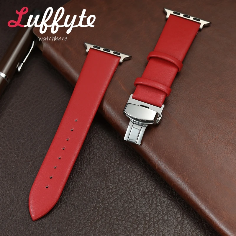 

Butterfly Buckle Leather Straps for Apple Watch Bands 1-10 SE Ultra 2 38/40/41/42/44/45/46/49mm Men Women Wrist Bracelets