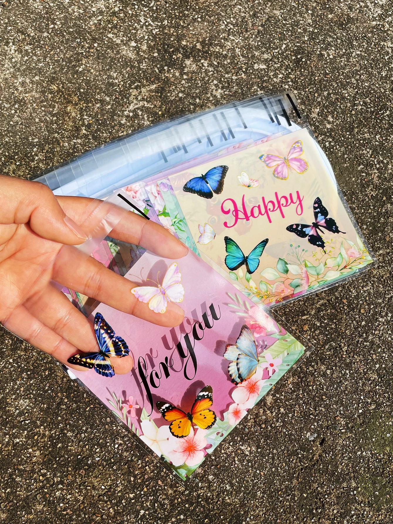 100pcs 컬러 나비 패턴 작은 선물 장식 OPP 셀프 씰링 가방, 로맨틱 꽃 해피 영어 인쇄 선물 사탕 가방