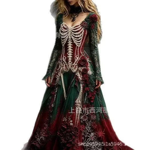 Women's Gothic Skull & Rose Maxi Dress – detail image 5