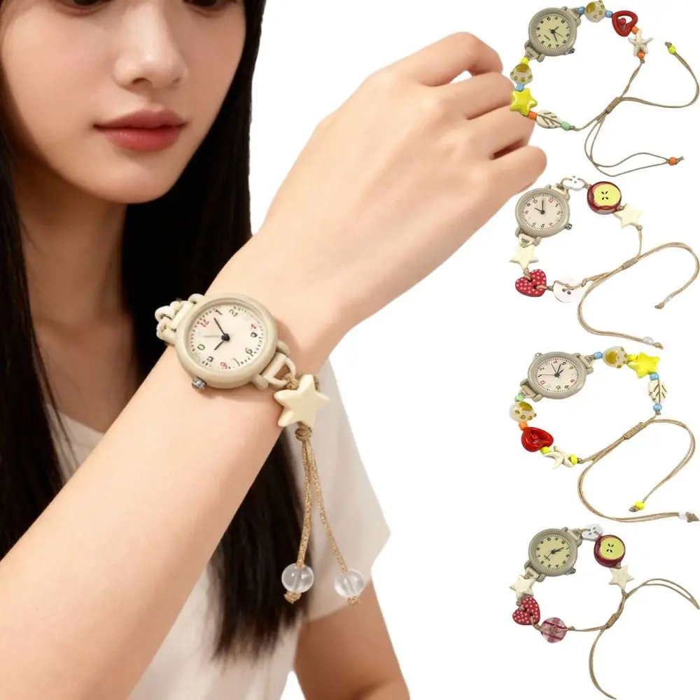 New Dopamine Bracelet Watch Adjustable Pendant Star Heart Chain Watch Beaded Quartz Watch Women Girls