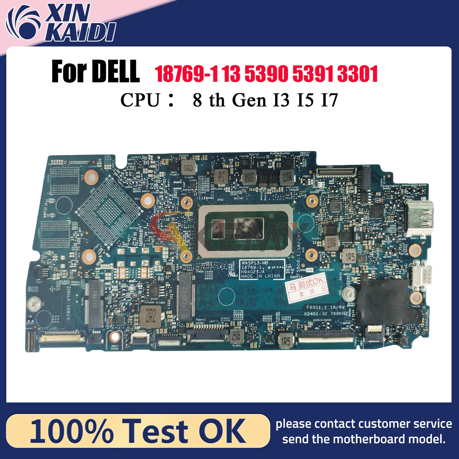 

For Dell Latitude 3301 Vostro 5390 5391 7391 Laptop Motherboard WASP13-MB 18769-1 CN-02D48N 0F62D6 01NFHD 100% Full Tested