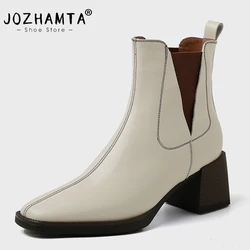 JOZHAMTA Size 34-39 Women Chelsea Boots Genuine Leather Thick High Heels Shoes Fall Winter Short Booties 2025 Ins Elastic Band