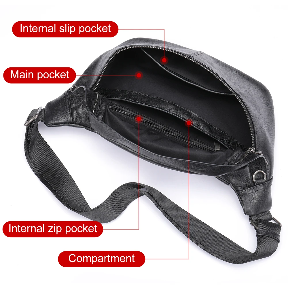 WESTAL Men\'s Waist Bags Genuine Leather Fanny Pack Travel Hip Belt Pouch Male Chest Bags Sling Purse Side Bags Crossbody Balck