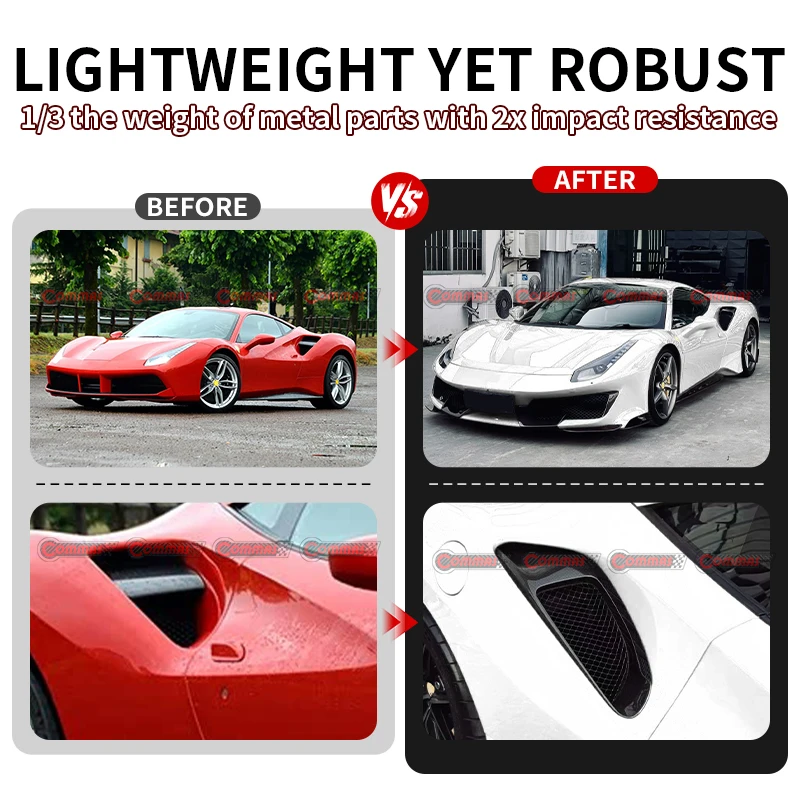 Left & Right Dry Carbon Fiber Car Rear Side Fender Air Vent Intake Scoop Trims For Ferrair 488 Pista Style Exterior Accessories
