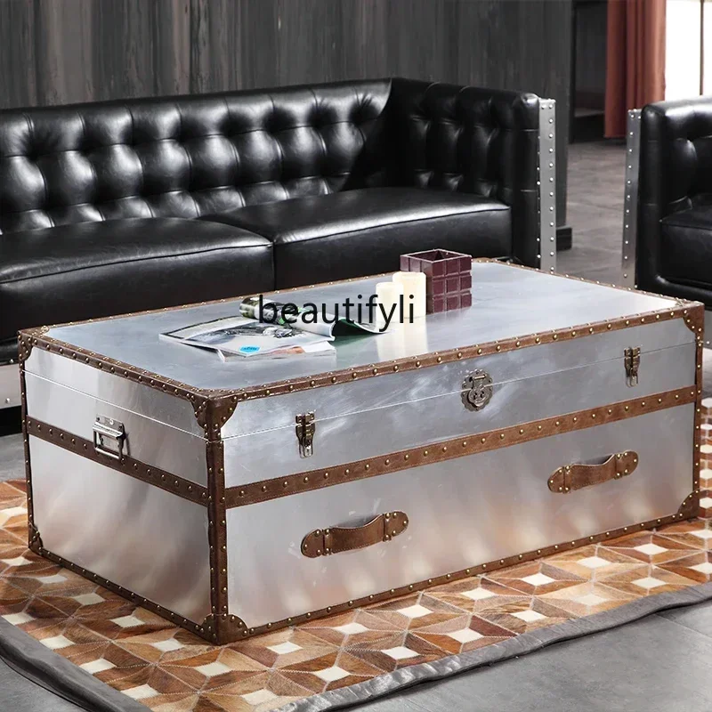

yj9 Retro loft sofa coffee table rivet suitcase space aluminum leather industrial wind container meeting living room coffee tabl
