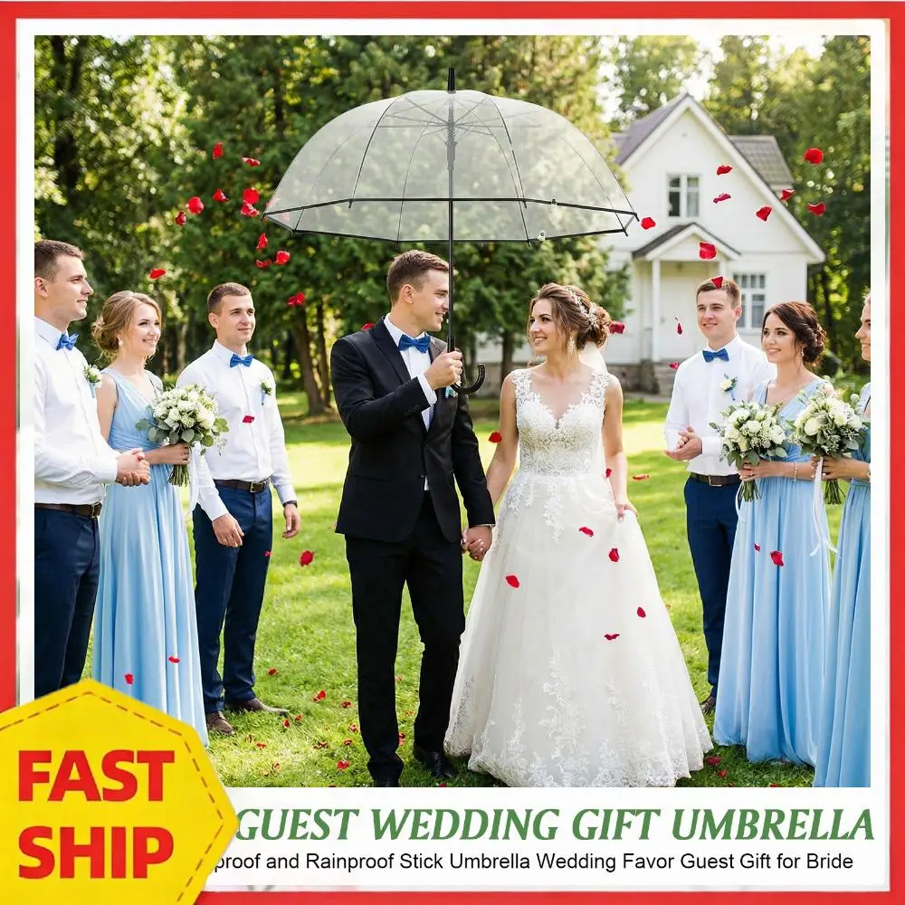 

52 Inch Large Windproof Transparent Wedding Umbrellas with Classic Hook Handle Umbrella Gifts Bulk Wedding Favors for Guest