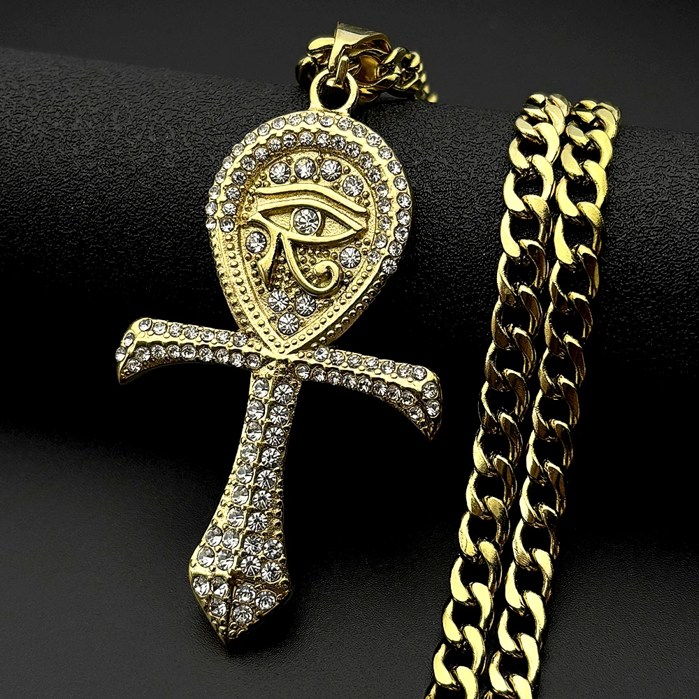 

Egyptian Cross Ankh Key Of Life Rhinestone Devil Eye Necklace For Women Men Stainless Steel Gold Color Turkish Eye Jewelry