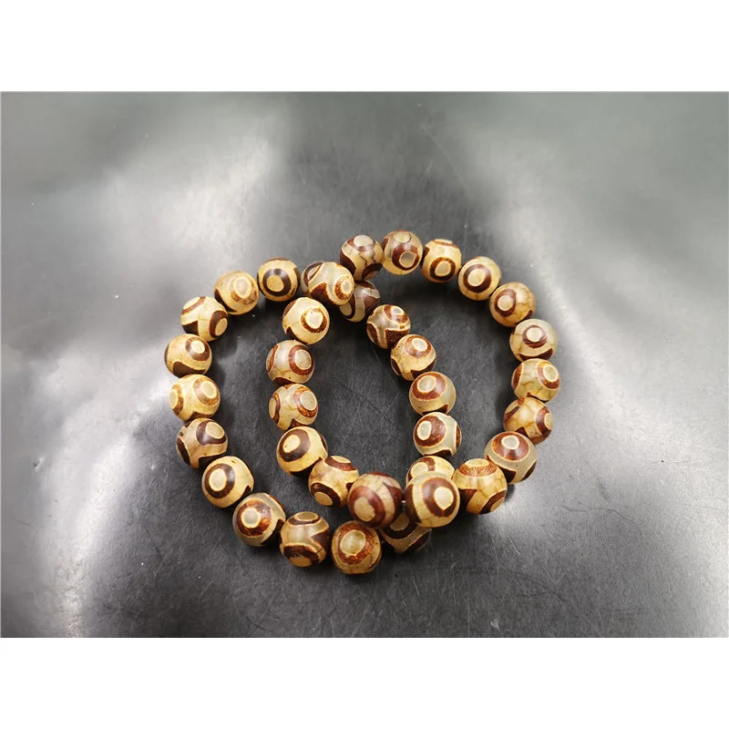 10mm Three-Eyed Dzi Bead Women, Vintage Tibetan Old Agate Bracelet