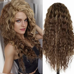 GNIMEGIL 26 inches Long Hair Wigs for Women Synthetic Fiber Curly Brown Mix Blonde Wig Natural Female Halloween Carnival Party