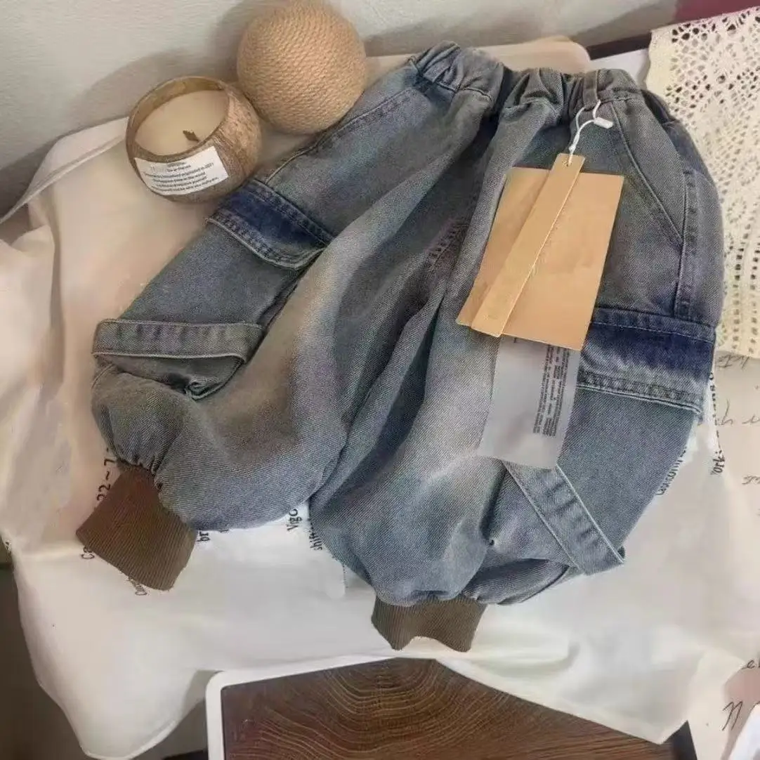 Kids Boys' Jeans Spring and Autumn 2025 New Fashionable Children's Loose Casual Trousers Baby Handsome Lantern Pants 80-140CM