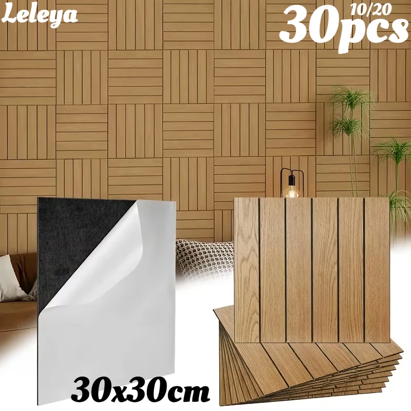 30x30cm Peel Off and Paste Wall Sticker PVC Imitation Wooden Wall Panel Self-adhesive Suitable for DIY Wall Decoration