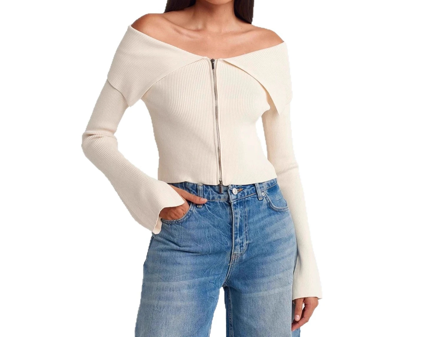 2025년 신상 스웨터 여성 오프숄더 루즈핏 슬림 숏 스타일 긴팔 탑 코트