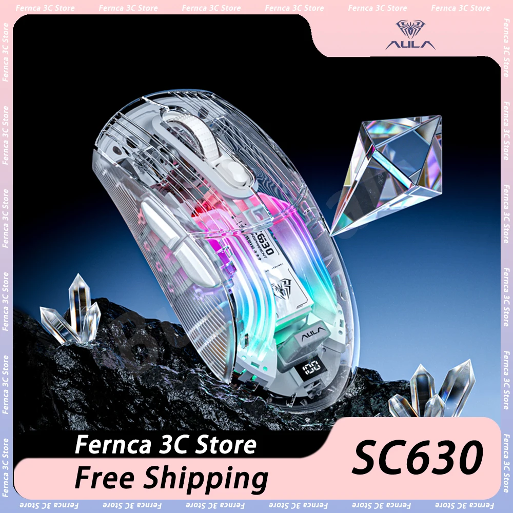 

Aula Sc630 Mouse Magnetic Charging Base Three Mode Transparent 2.4g Wireless Bluetooth Mouse Pc Gamer Office Custom Mouse Gift