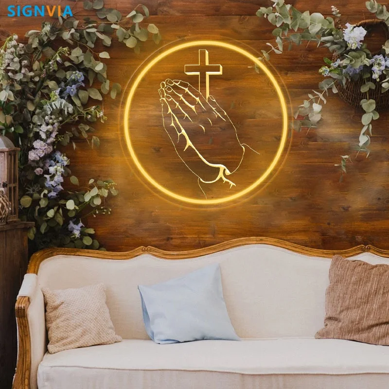 Custom Jesus Cross LED Neon Sign USB-Powered Energy-Saving Light for Religious Gifts Indoor Wall Decor Easter Ambient Lighting