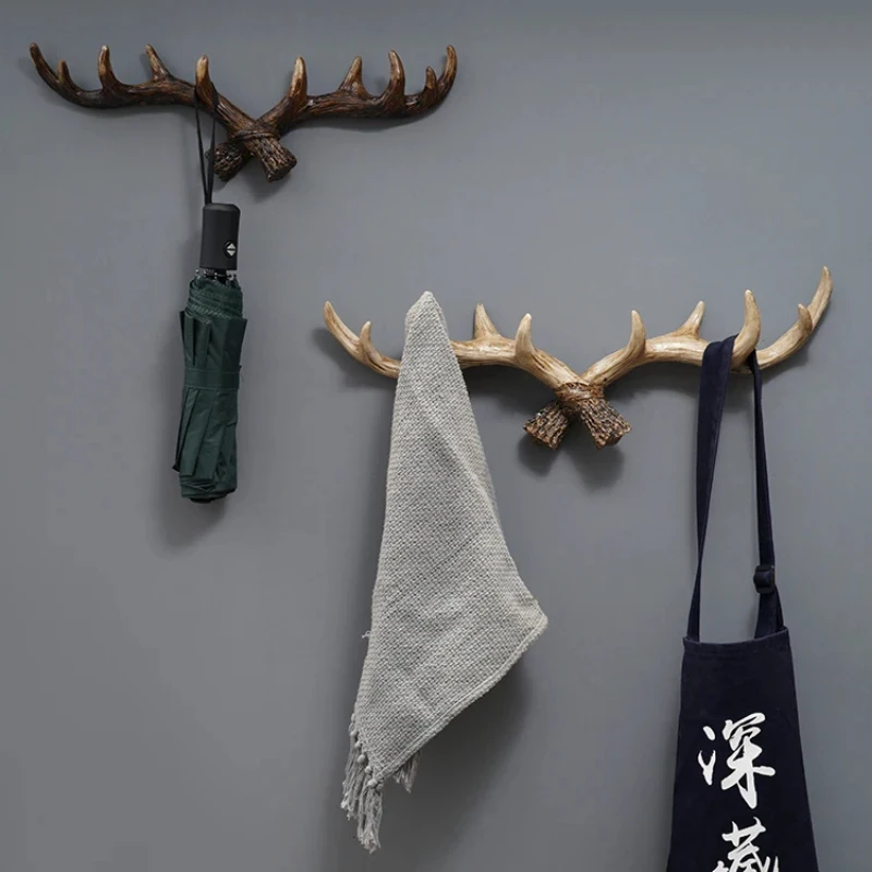 American Retro Antler Coat Rack Decorative Wall Coat Hanger Keys and Towel Storage Hanger Creative Entrance Furniture Coat