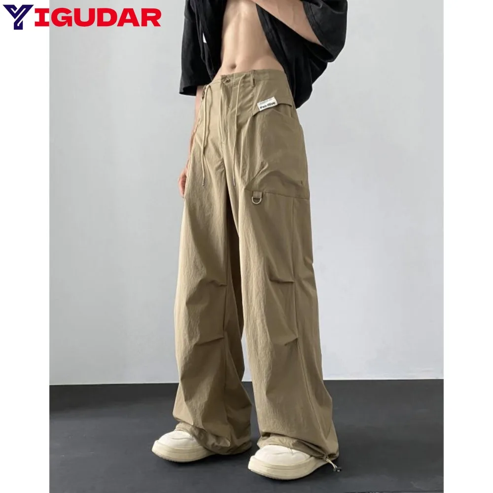 

Wine Red Overalls Men'S Summer Hip-Hop American Fashion Casual Pants Loose Straight Leg Pants joggers streetwear