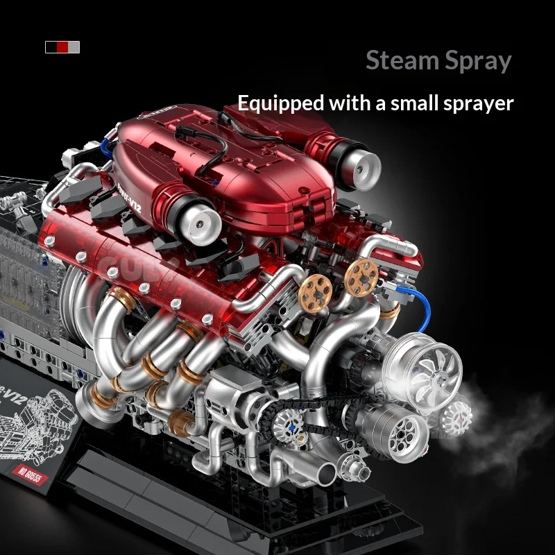

Новый конструктор-модель двигателя V12 с механическим приводом и функцией распыления пара, настольный декор в виде автомобильного двигателя для любителей хобби