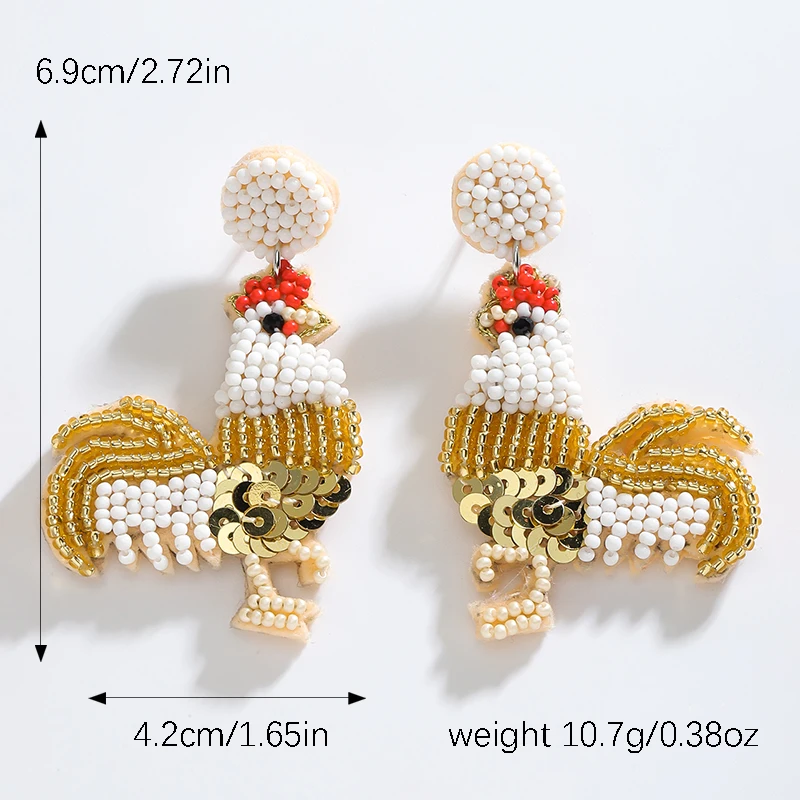 Best Lady Cute Rooster Chicken Dangle Earrings for Women Handmade Boho Weird Sequin Drop Dangling Earrings Fun Animal Jewelry