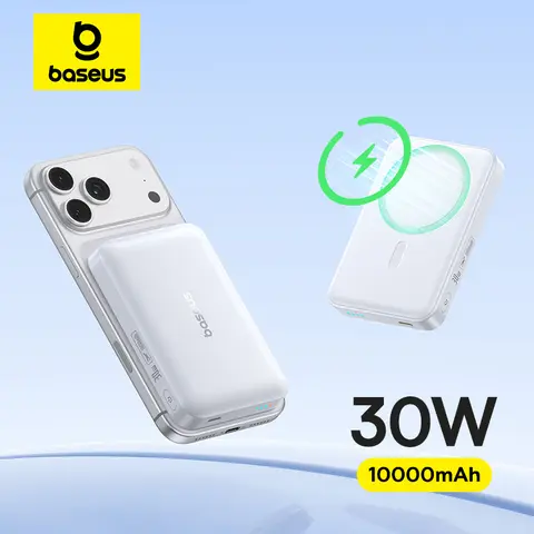 Baseus Magnetic Power Bank 10000mAh PD 30W Wired 15W Wireless Fast Charging For iPhone 17 16 Pro Max Samsung Magnetic Powerbank