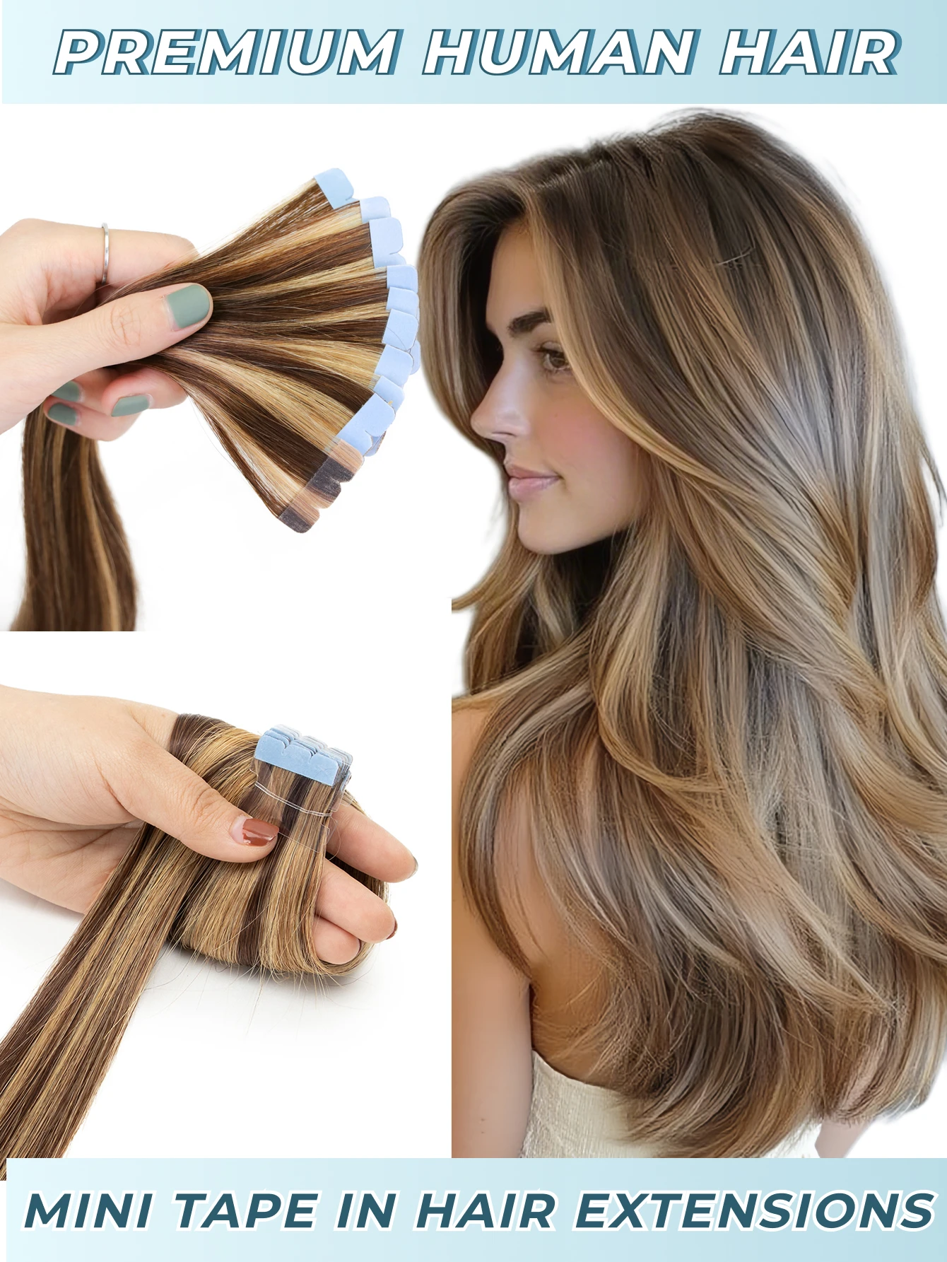 MINI Tape-In Haarverlängerungen 10 Stück - Premium Remy Echthaar-Tressen, Natürlicher Look & Unsichtbare Kopfhaut, Hitzebeständig
