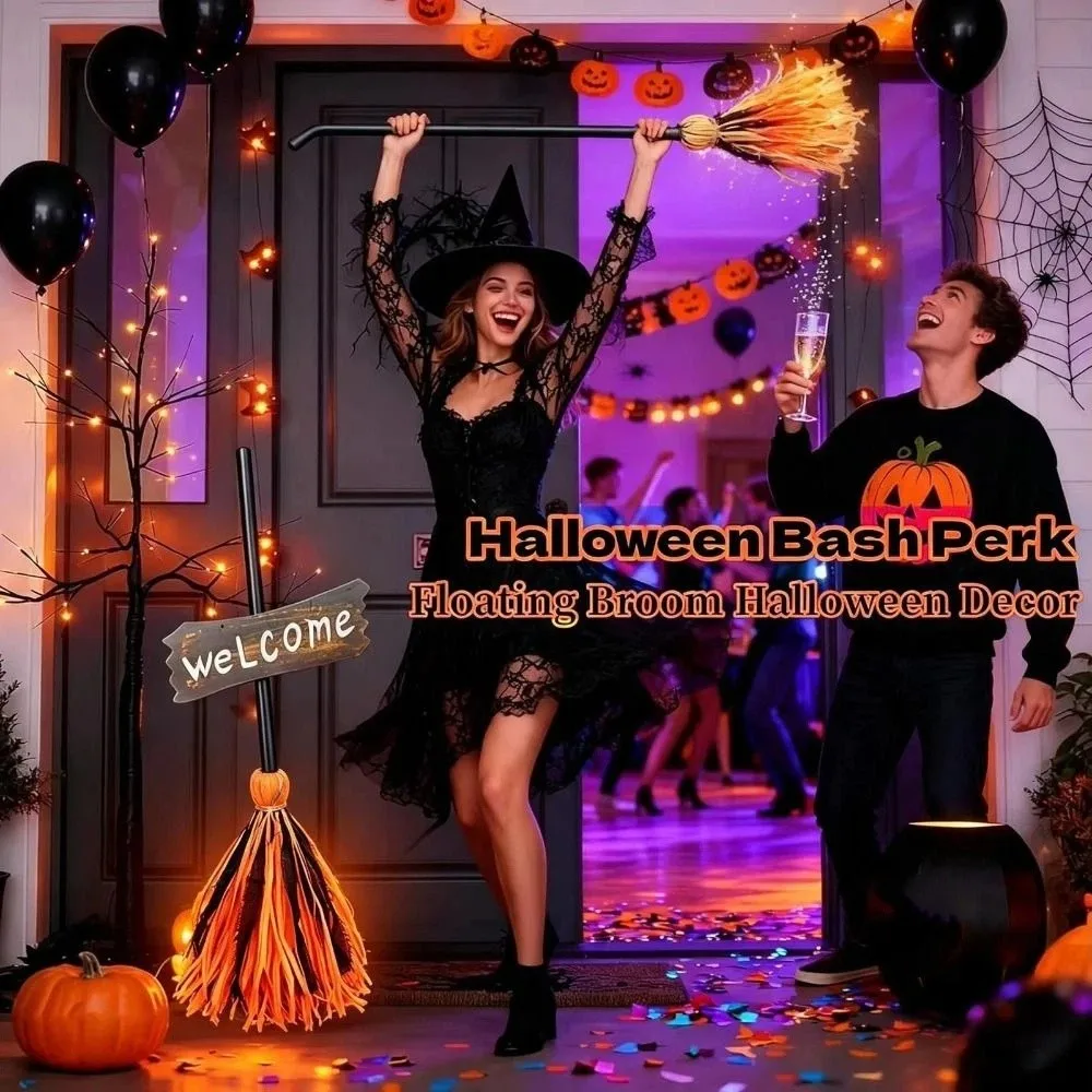 Sound Activated Animated Witch Broom Moving Broomstick Plastic Witch Broomstick Floating Broomstick Spooky Sounds