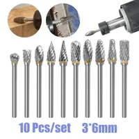 10pcs Carbide Burr Set Hard Alloy Tungsten Steel Double Cut Rotary File Milling Cutter Head Woodworking Grinding Carvin 3*6mm