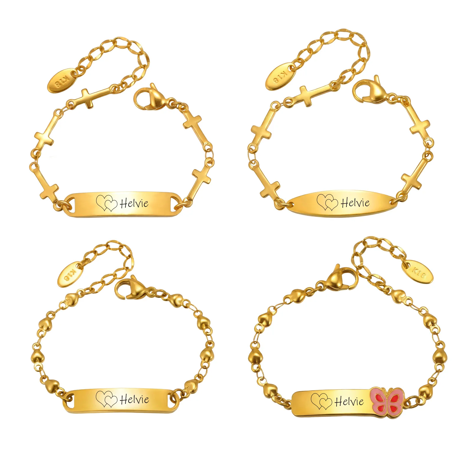 

For Children Engrave Custom ID Name Bracelet Heart Cross Chain Stainless Steel Personalized Jewelry Birthday Gift for Girl Boy