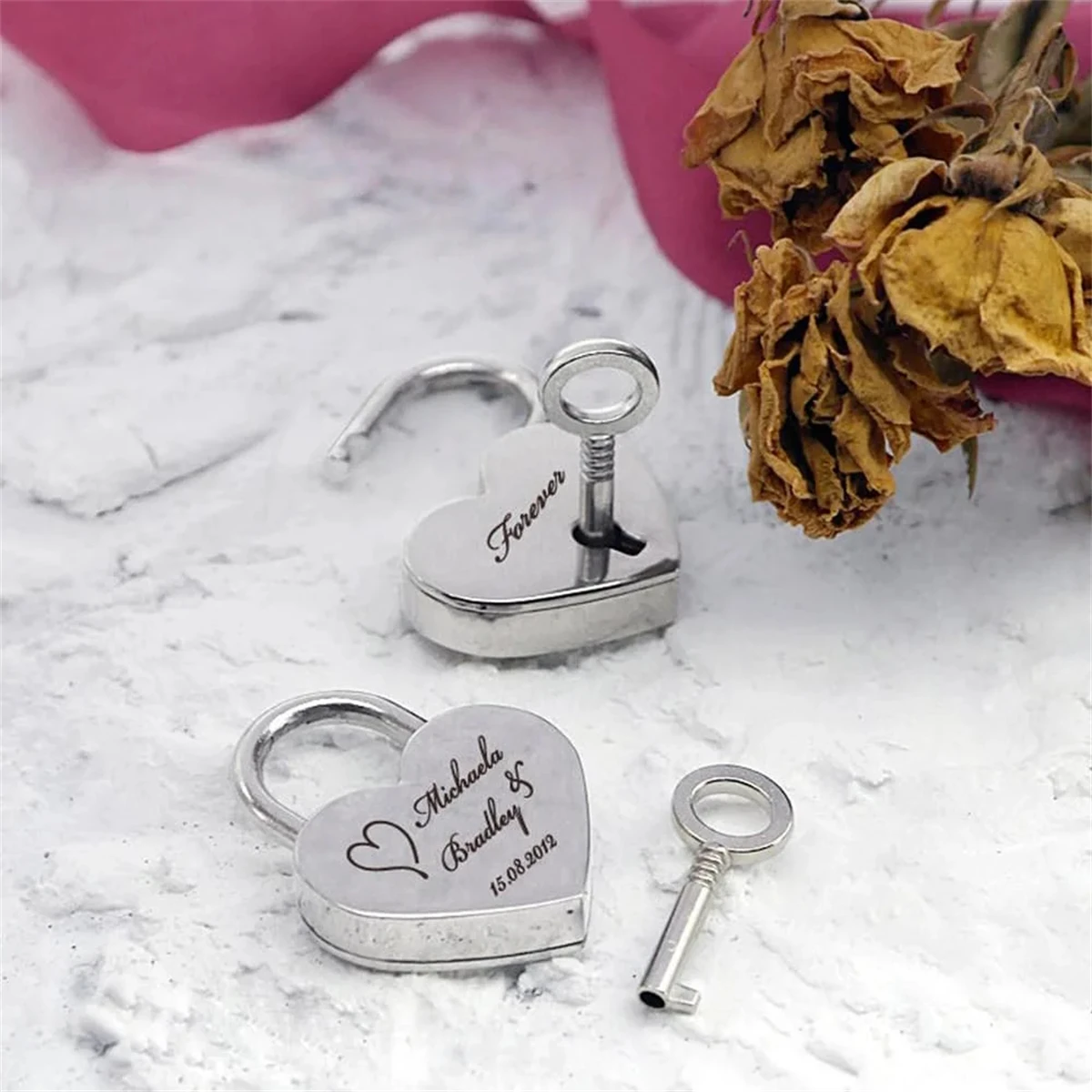 Personalized Engraved Love Heart Padlock Travel Bridge Padlock Couples Gifts Wedding Locks Engraved Valentines Day Gifts