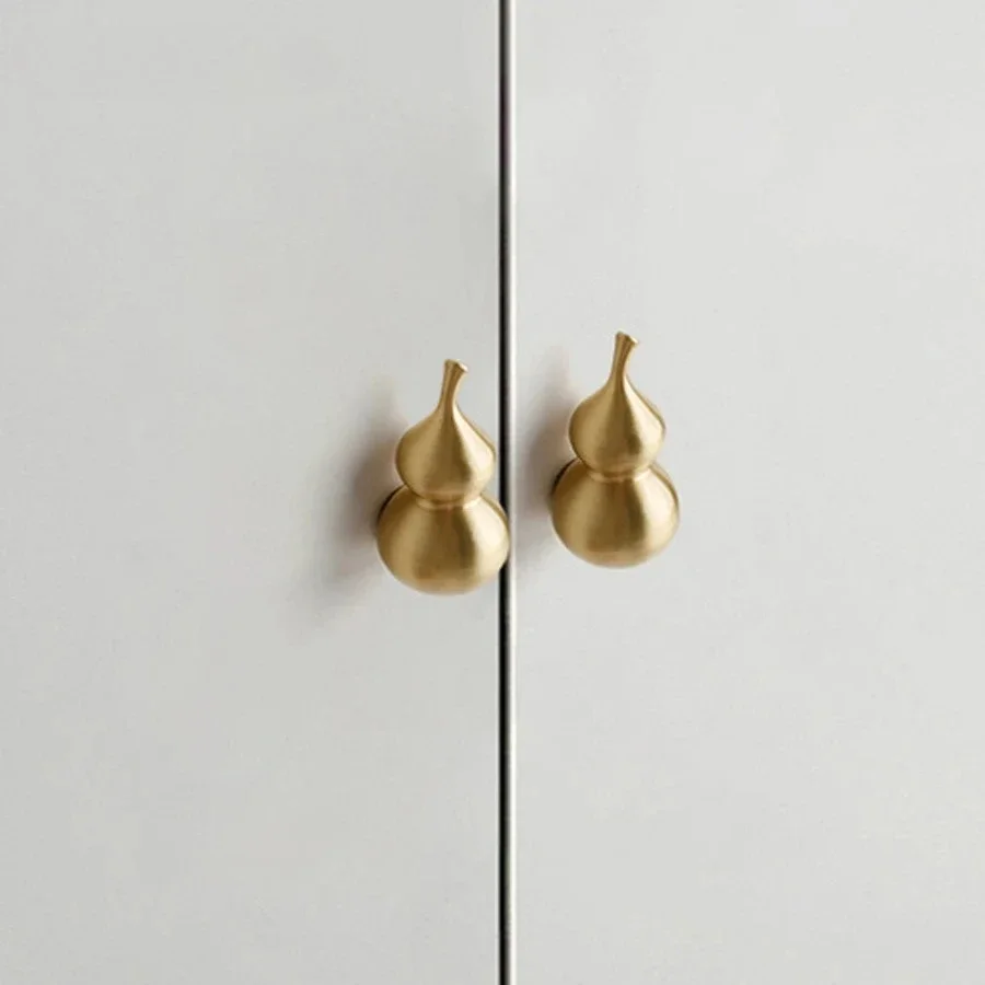 YM Gold Gourd Cabinet Furniture Knobs - Solid Brass Kitchen Dresser Drawer Handles, Artistic & Durable Hardware Closet Pulls