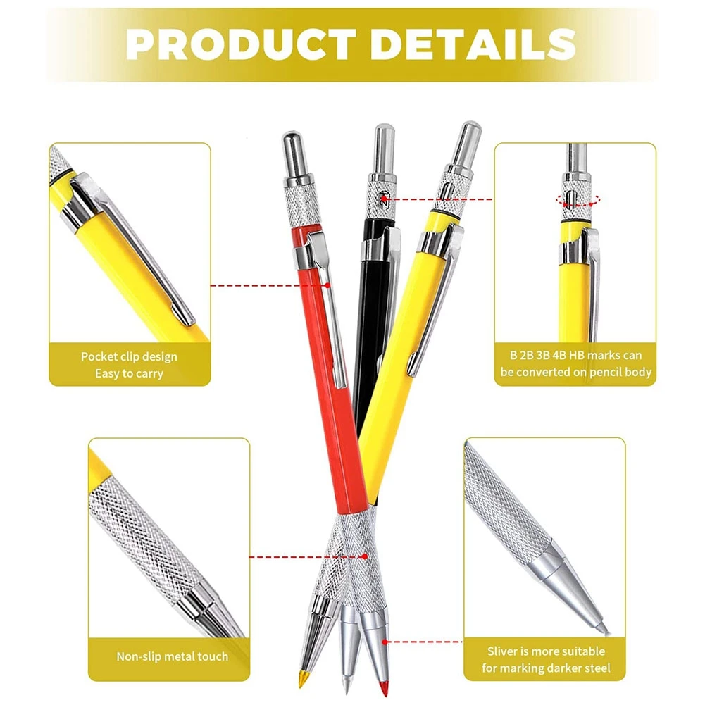 

Exquisite-2Pcs Mechanical Carpenter Pencils Set With Built-In Sharpener Construction Woodworker A