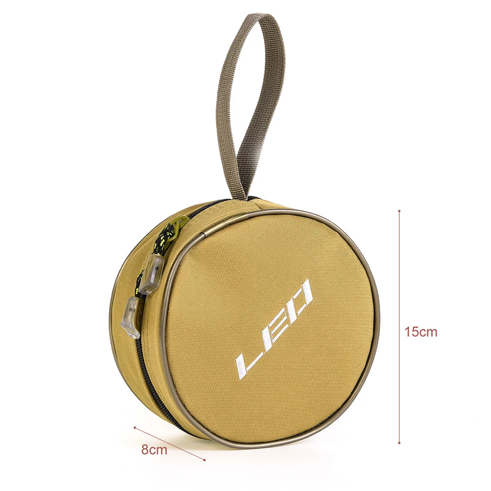 

Khaki Round Fishing Reel Storage Pouch Portable Outdoor Shockproof Fishing Supplies Bag Durable Protective Organizer