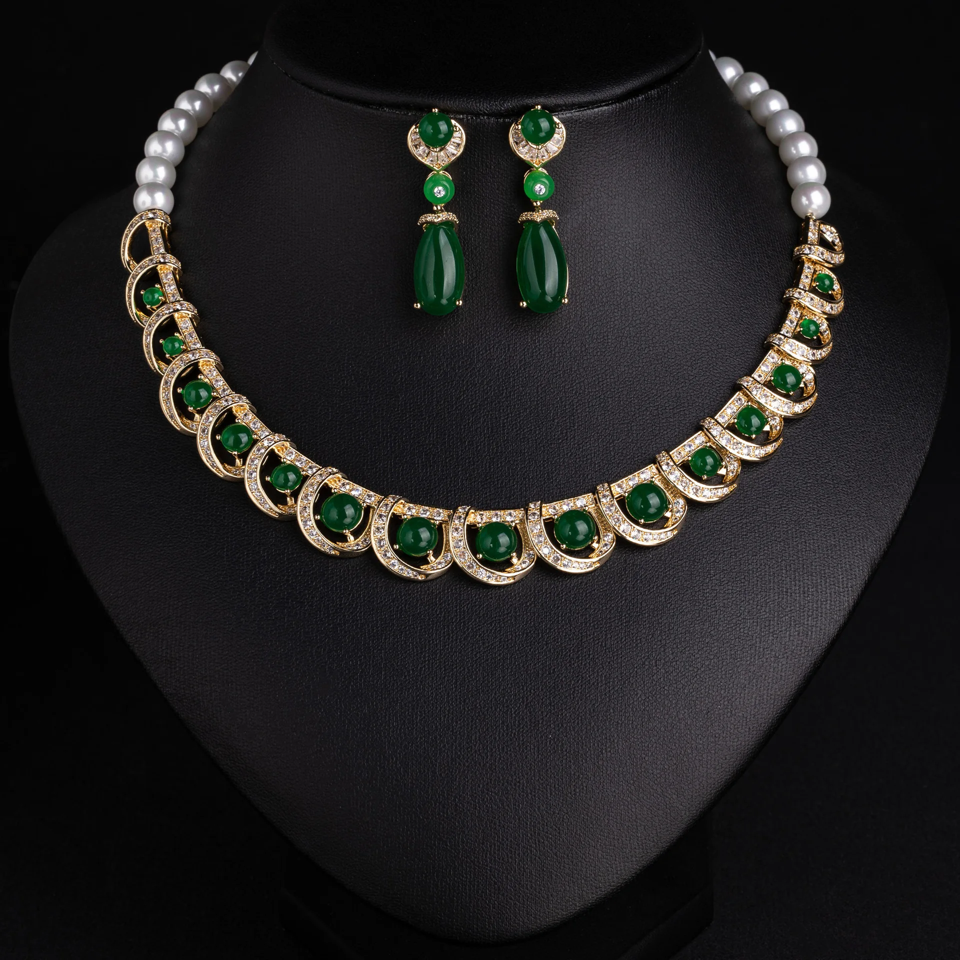 New Elegant Everyday Classic Pearl Red Necklace and Earrings Middle Eastern Women's Set Wedding Prom Dress Accessories M-1132