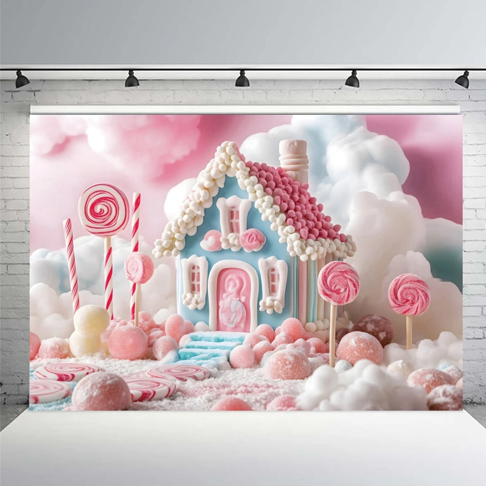 Dessert Shop Photographic Backdrop Ice Cream Castle Lollipop Donut Banner Pink Dream Kingdom Kids Portrait Background Photo Zone