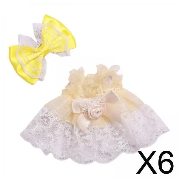 

6x2 шт. мини-6-дюймовая кукольная одежда с бантом, головной убор для кукол-кукол с подвеской, детский желтый цвет