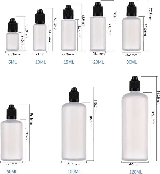 5 stücke 5ml-120ml leere ldpe Kunststoff quetschbare Tropf flasche e flüssige Spender öle tropfen nachfüllbare Behälter lange dünne Spitze