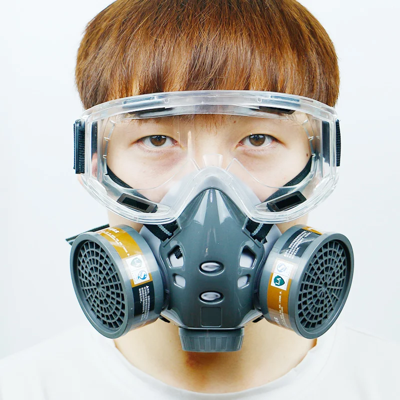 Painting Respirator Set Dual Charcoal Filters Spray Chemical Industry Pesticide Gas Mask Anti Fog Glasses Comfortable silicone