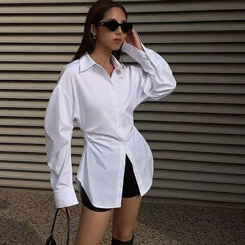 

Fashion Slim Long Sleeve White Shirts Women Streetwear Turn Down Collar Button Up Office Shirt Ladies All Match Blouse Female
