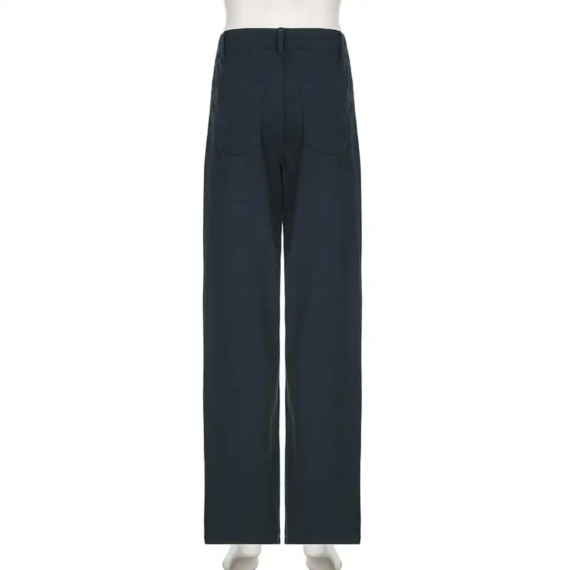 Damen-Jeans mit niedriger Taille, gerade, lockere Passform, weites Bein, Denim-Hose mit Nietendetails für lässige Streetwear, Frühling und Herbst