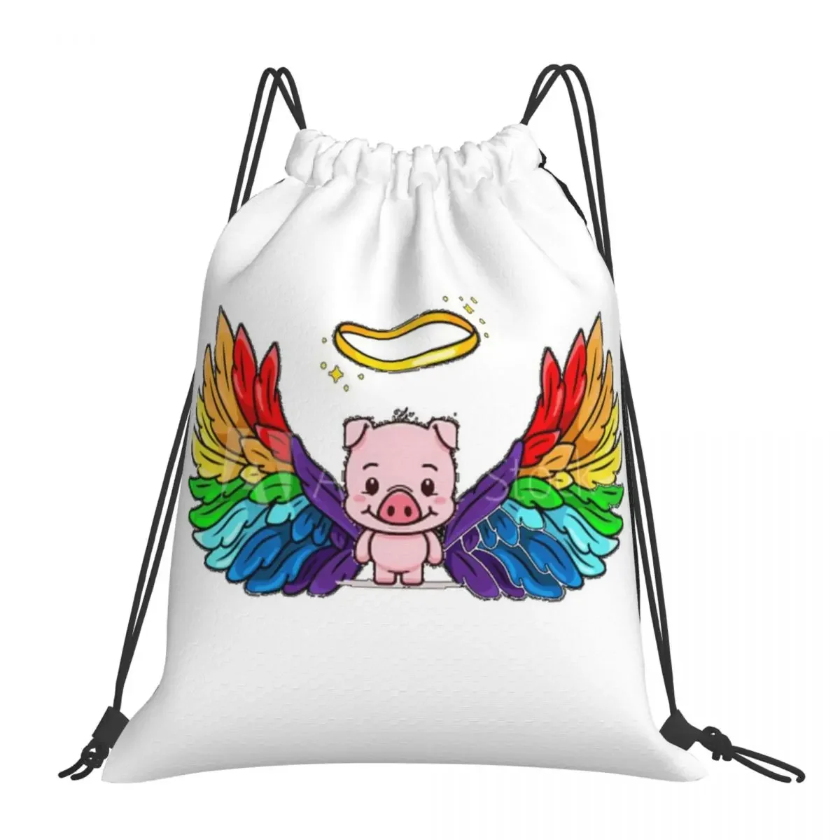 

Angel Pig Backpacks Fashion Portable Drawstring Bags Drawstring Bundle Pocket Sundries Bag Book Bags For Travel School