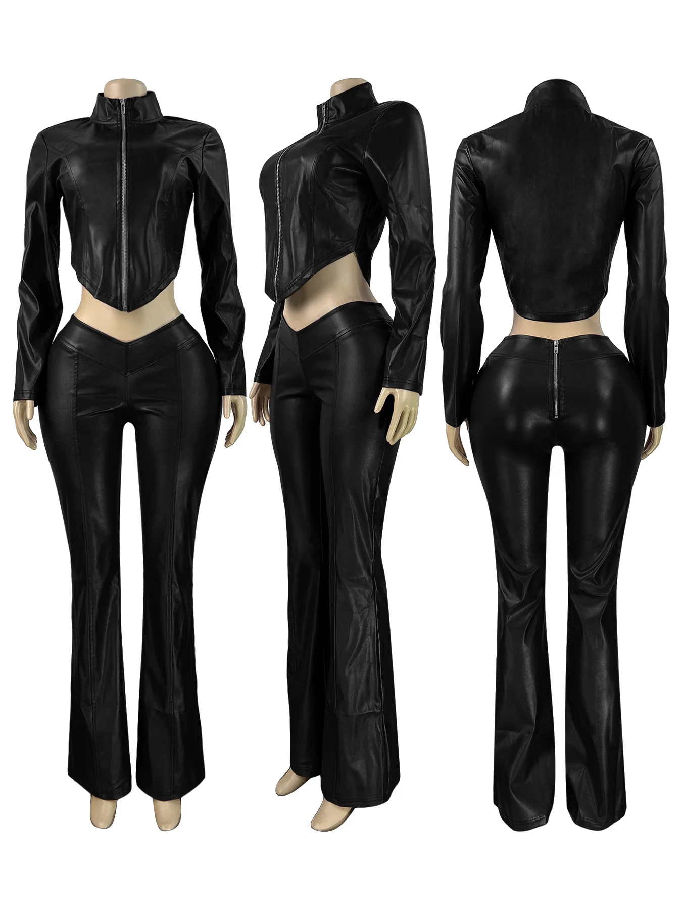 Leather Jackets 2 Piece Pant Sets Outfits 2025 Winter Fall Clothes Women Y2K Streetwear Tracksuit Sweatsuit Two Piece Pant Sets