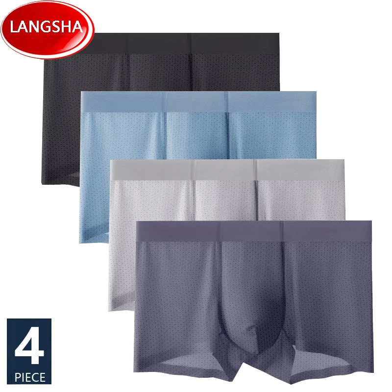 

4PCS Men Boxers Men's Underwear Seamless Antibacterial Underpants Ice Silk Men Boxer Shorts Breathable Male Panties Size L-3XL