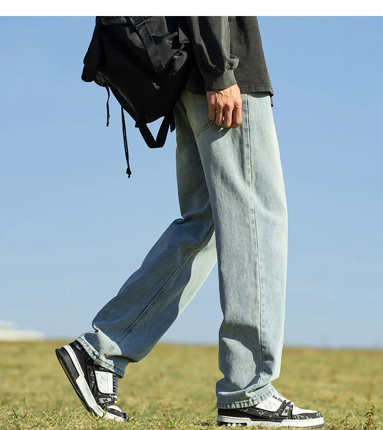 Washed jeans wide-leg casual loose straight trousers joggers tactical pants