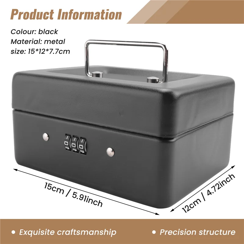 Caixa de moedas de metal durável AF90 com bandeja de armazenamento com trava - caixa de moedas pequena com fechadura de combinação 15 x 12 x 7,7 cm