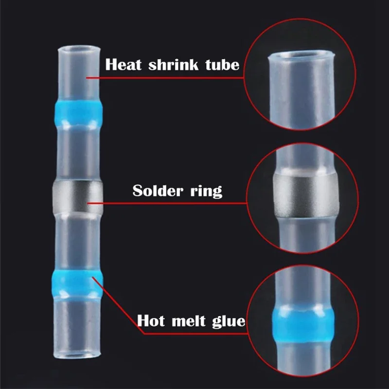 SST Waterproof Solder Ring Wire Connectors - Heat Shrinkable Tube Butt Splice Terminals in 5/10/30/50 PCS for AWG 22-18