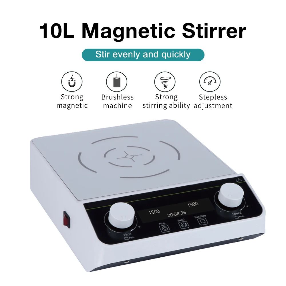 High Capacity Magnetic Mixer Stir Plate 10L Laboratory Magnetic Stirrer with Stir Bars Adjustbable 50-1500 RPM Lab Equipment