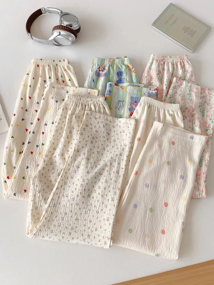 

Women's Sp Pants High Waist Long Straight Loose Fit Floral Print Cotton Casual Home Wear Trousers for Autumn Spring